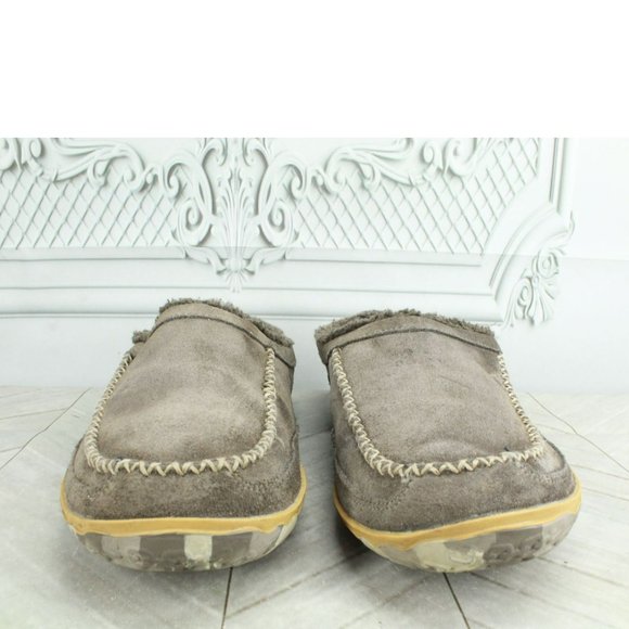 LL Bean Gray Suede Slip on Fleece Lined Nonslip Mountain Slipper Scuff Size 11 M - Picture 4 of 8